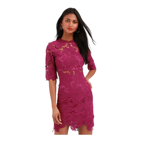 Lulus Dresses & Skirts - Lulus Magenta Lace Sheath Dress Size XL